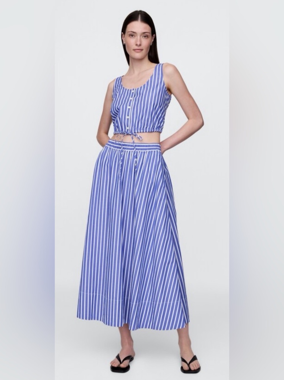 GAP Blue & White Striped Cinched-Hem Crop Top - Picture 2 of 7